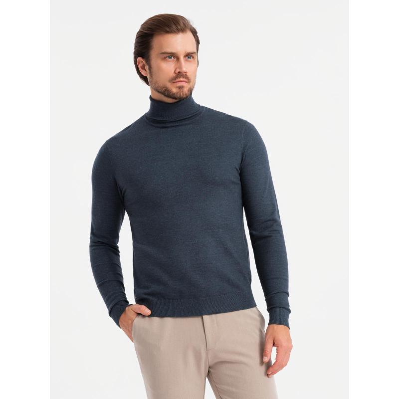 Férfi kötött, mintás RELAXED FIT pulóver - sötétkék V1