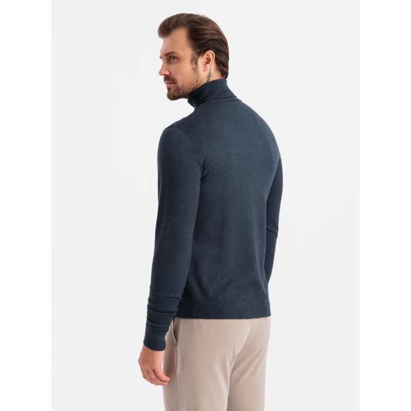 Férfi kötött, mintás RELAXED FIT pulóver - sötétkék V1