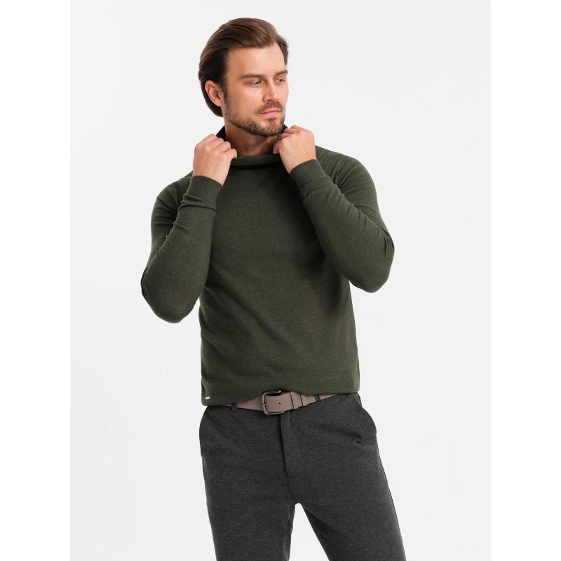 Pletený pánský svetr RELAXED FIT se vzory - tmavě modrý V1