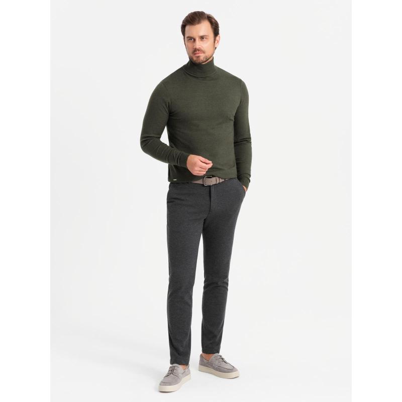 Pletený pánský svetr RELAXED FIT se vzory - tmavě modrý V1