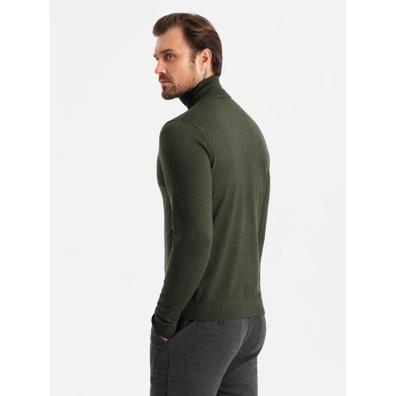 Pletený pánský svetr RELAXED FIT se vzory - tmavě modrý V1