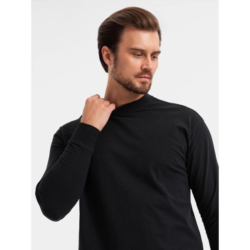 Pánský polo rukáv s dlouhým rukávem a límcem na zip - černý V8