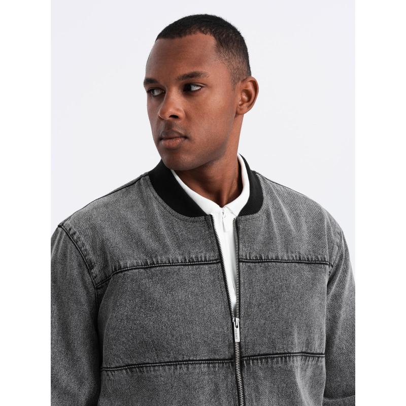 Pánská džínová bunda katana s cargo kapsami a kapucí - modrá V3 C558