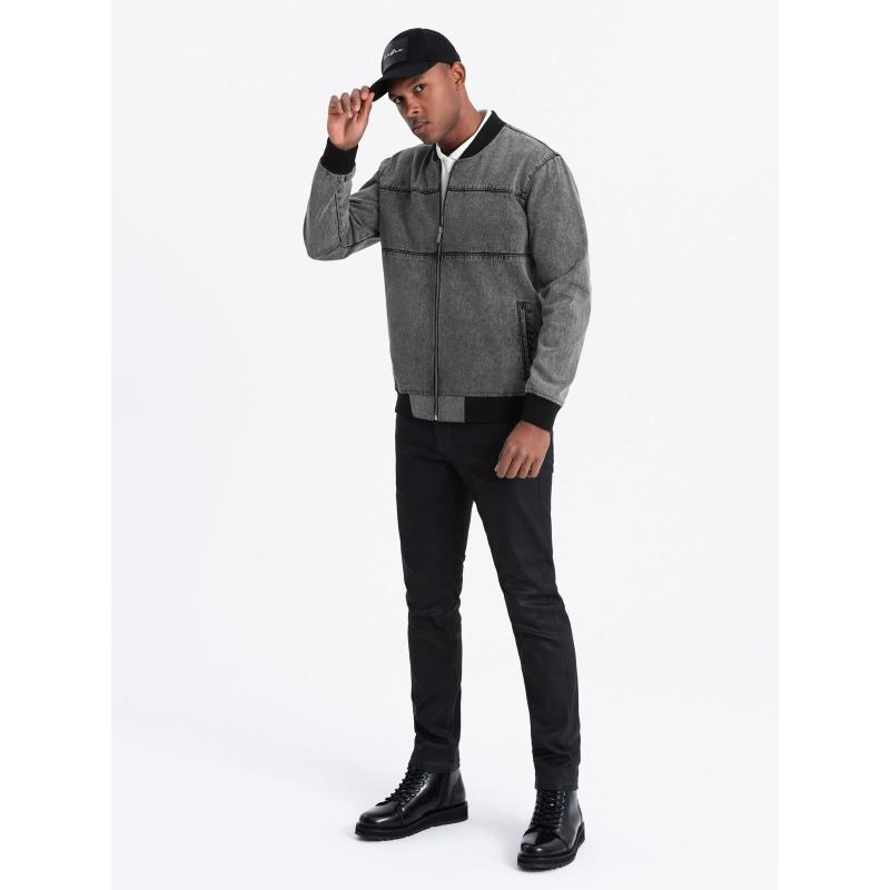 Pánská džínová bunda katana s cargo kapsami a kapucí - modrá V3 C558