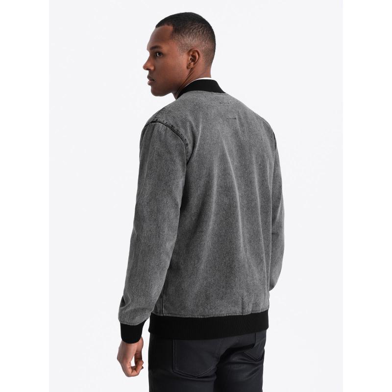 Pánská džínová bunda katana s cargo kapsami a kapucí - modrá V3 C558