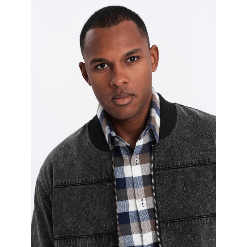 Pánská džínová bunda katana s cargo kapsami a kapucí - modrá V3 C558