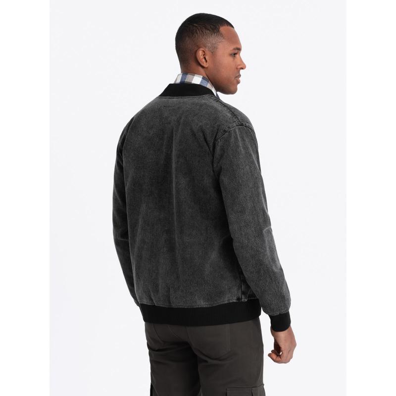 Pánská džínová bunda katana s cargo kapsami a kapucí - modrá V3 C558