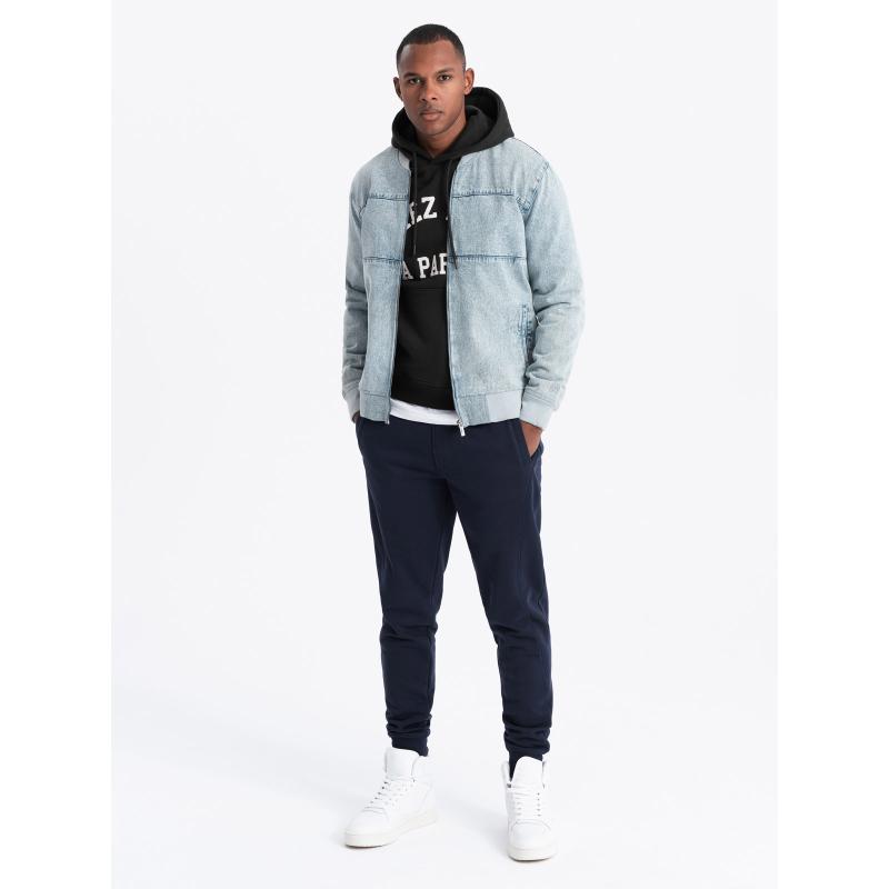 Férfi farmer katana kabát cargo zsebekkel és kapucnival - kék V3 C558