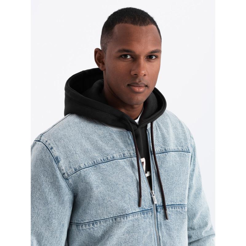 Férfi farmer katana kabát cargo zsebekkel és kapucnival - kék V3 C558