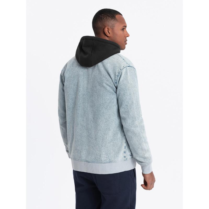 Férfi farmer katana kabát cargo zsebekkel és kapucnival - kék V3 C558