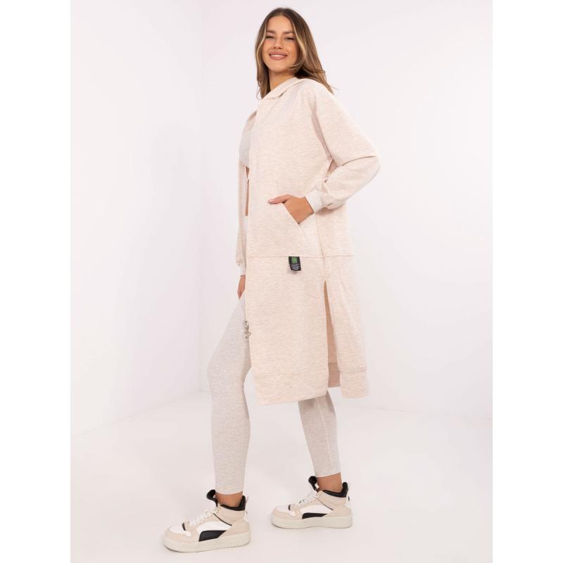 Světle béžová melanžová dámská souprava s kapucí