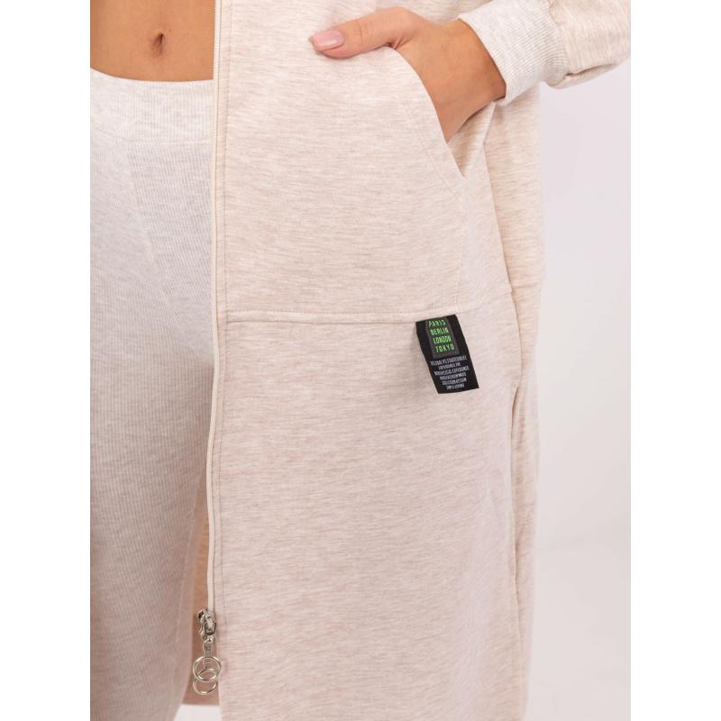 Světle béžová melanžová dámská souprava s kapucí