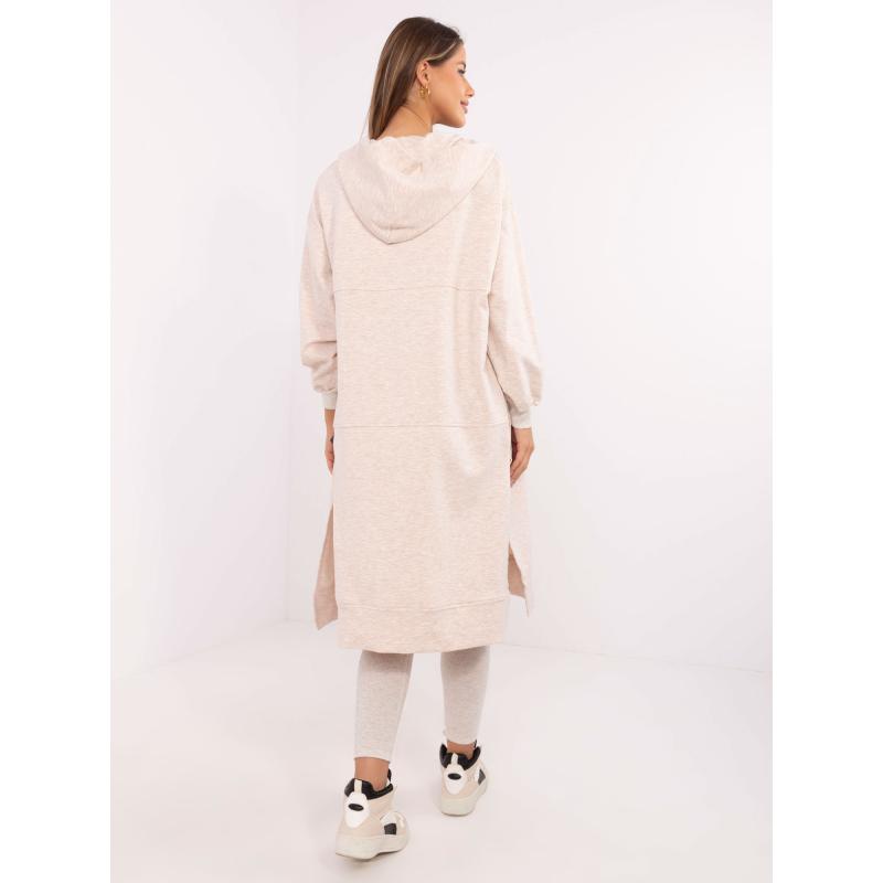 Světle béžová melanžová dámská souprava s kapucí