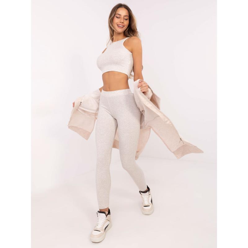 Světle béžová melanžová dámská souprava s kapucí