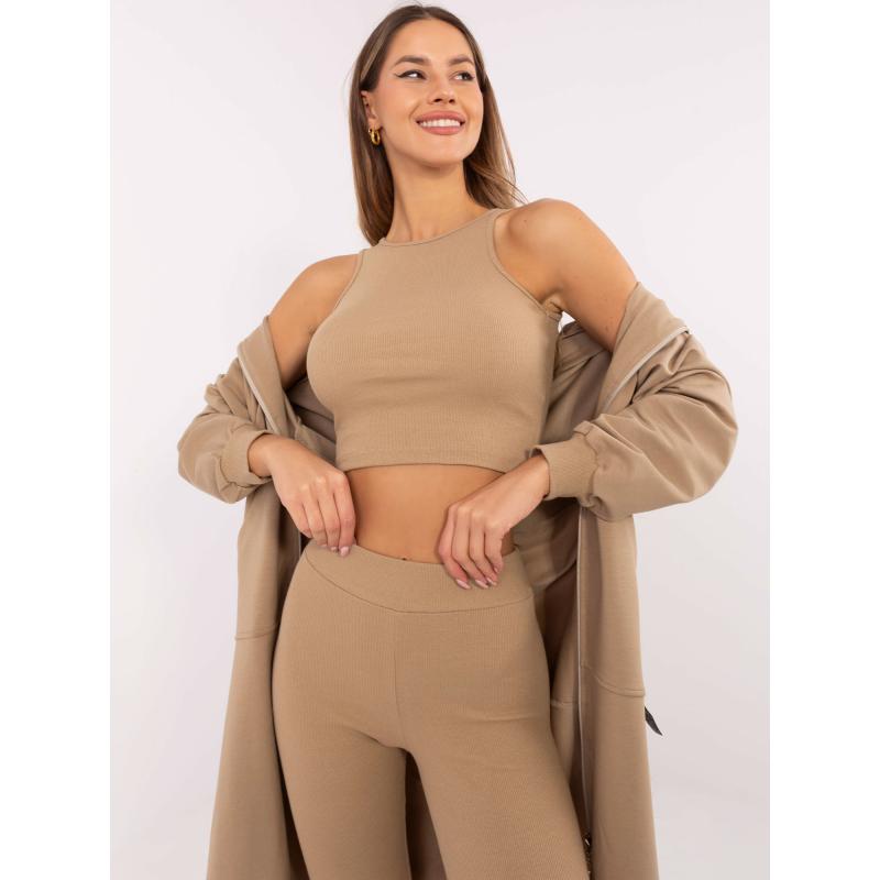 Tmavě béžová třídílná souprava s legínami