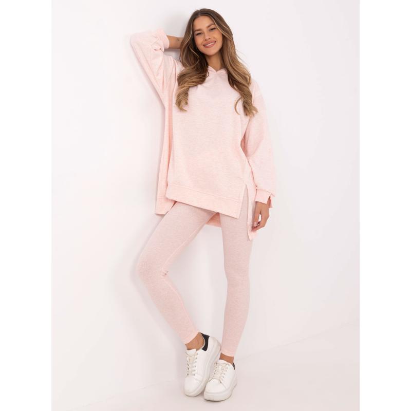 Světle růžová melanžová souprava s mikinou s rozparky