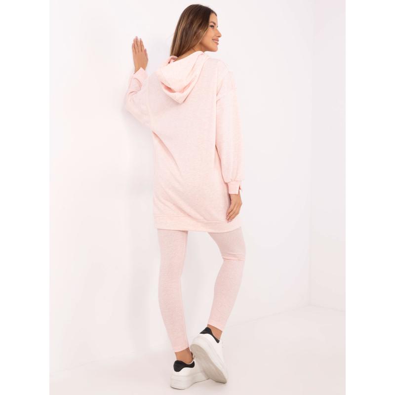 Světle růžová melanžová souprava s mikinou s rozparky