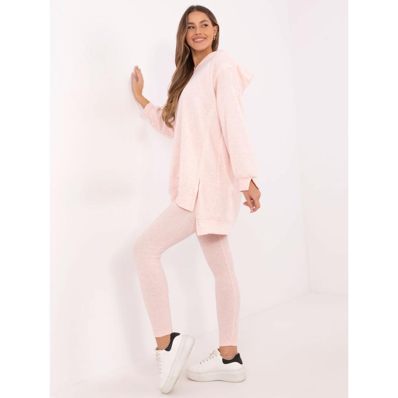 Světle růžová melanžová souprava s mikinou s rozparky