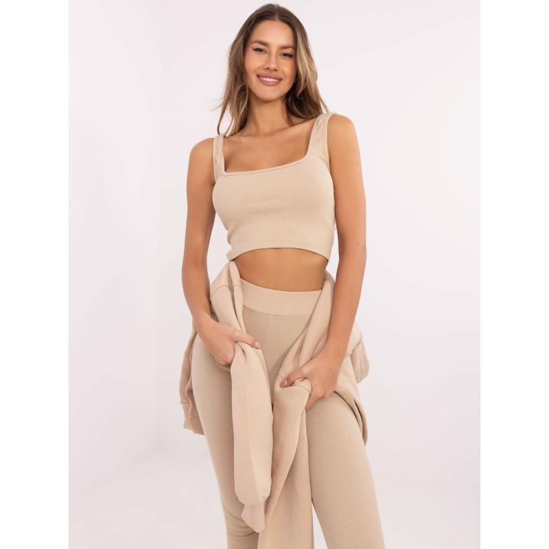 Béžová třídílná souprava s teplou mikinou