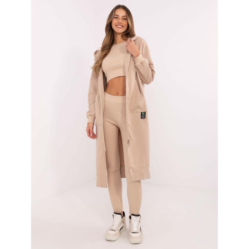 Béžová souprava s legínami a pruhovaným topem