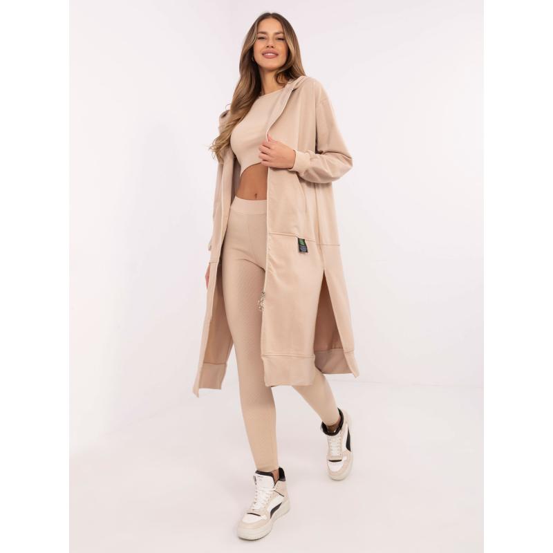 Béžová souprava s legínami a pruhovaným topem