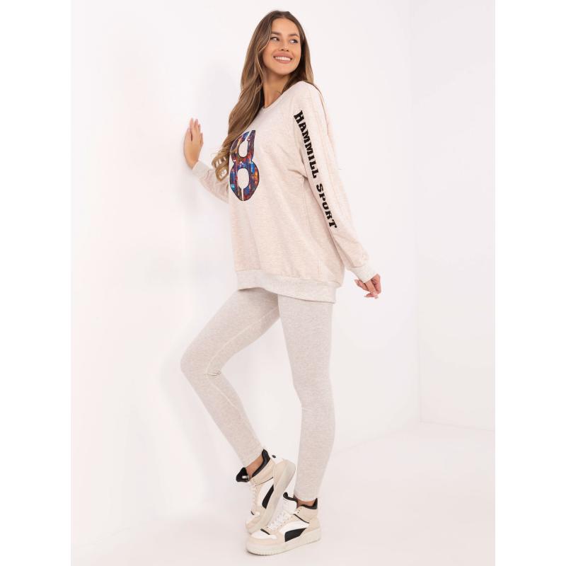 Svetlo béžová melanžová tepláková súprava s nápisom