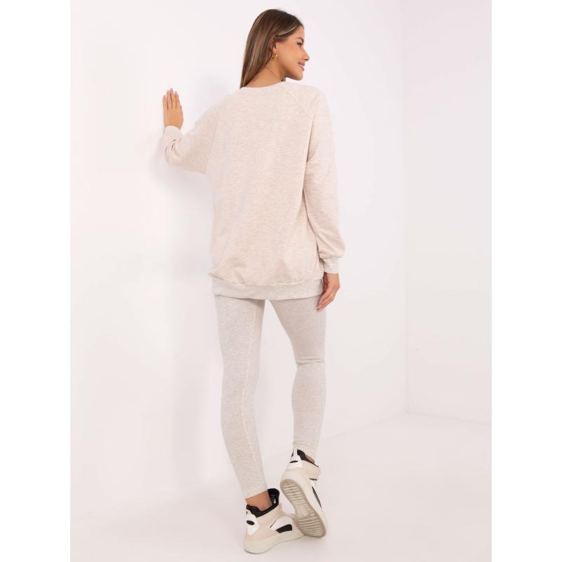 Svetlo béžová melanžová tepláková súprava s nápisom