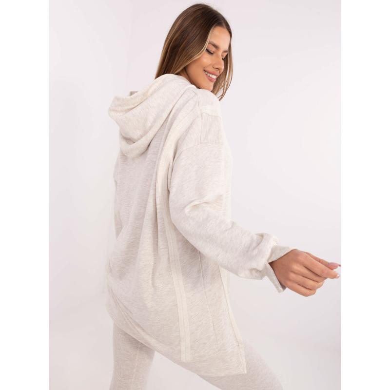 Světle béžová melanžová tepláková souprava s rozparky