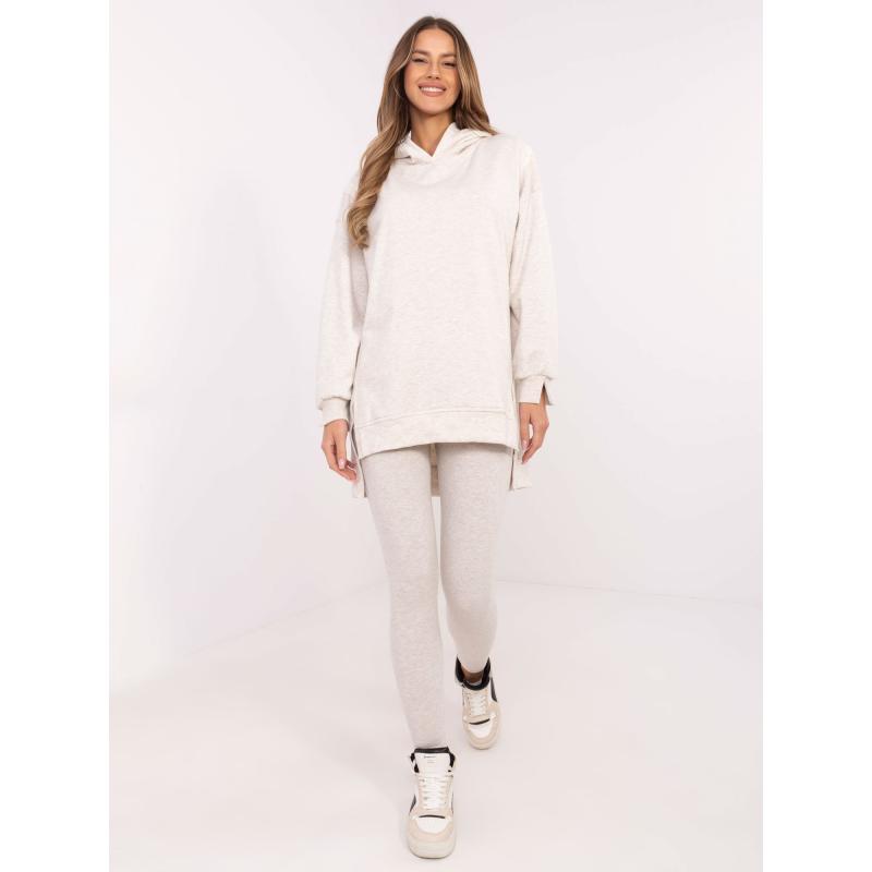 Světle béžová melanžová tepláková souprava s rozparky