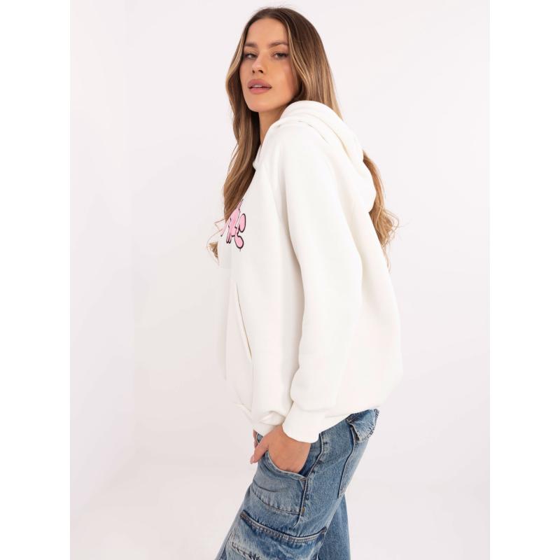 Ecru színű kenguru kapucnis pulóver