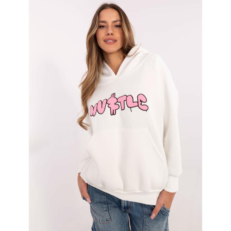 Ecru színű kenguru kapucnis pulóver