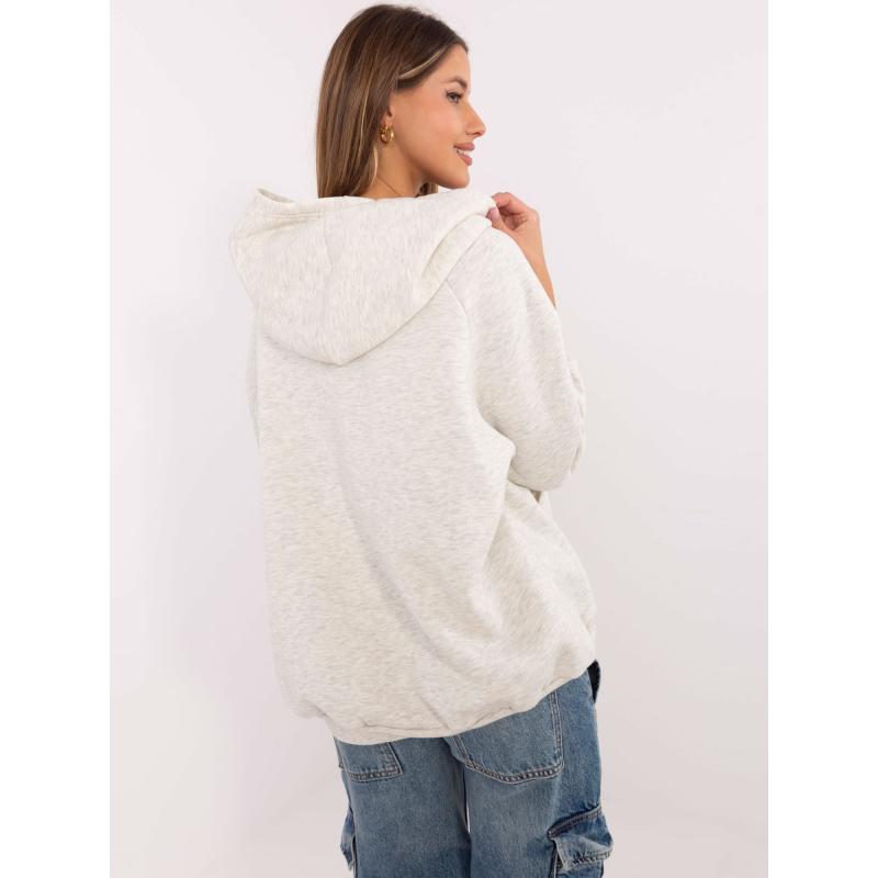 Világosszürke melange kenguru pulóver applikációval