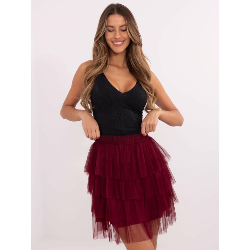 Bordó tylová sukně s volánky OCH BELLA