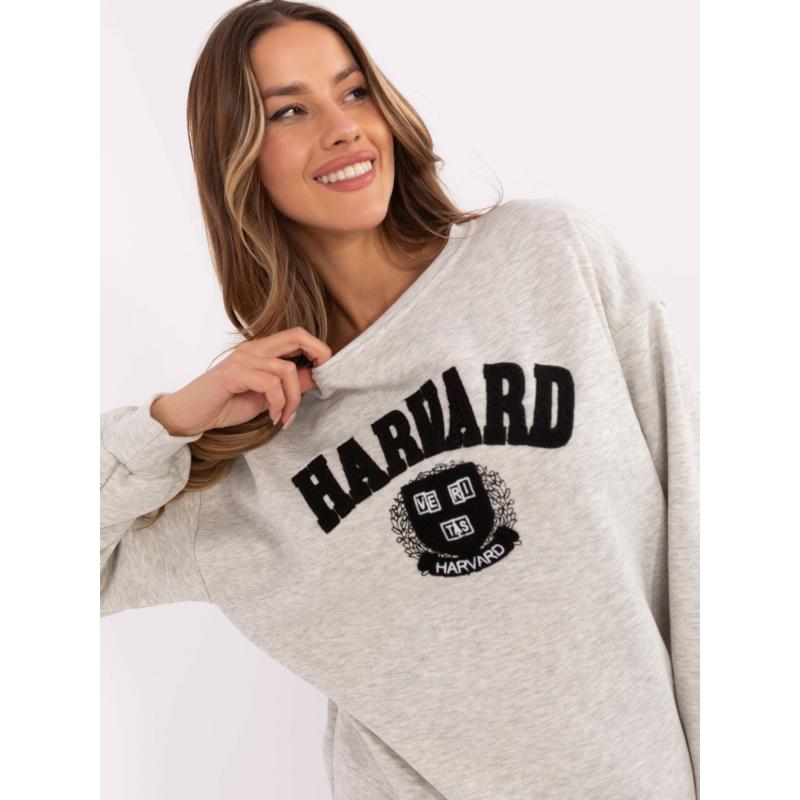 Világosszürke melange kapucnis melegítőfelső foltokkal