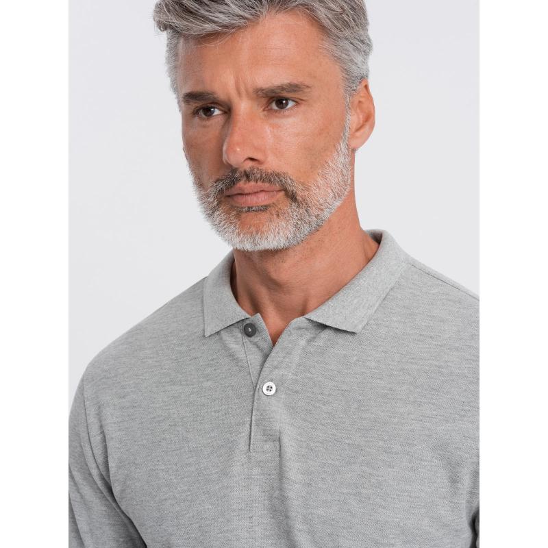 Pánská košile s dlouhým rukávem a polo límcem - šedý melír V4 OM-POBL-0114