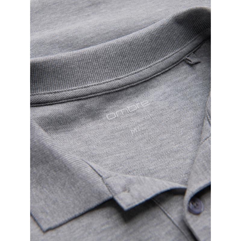 Pánská košile s dlouhým rukávem a polo límcem - šedý melír V4 OM-POBL-0114