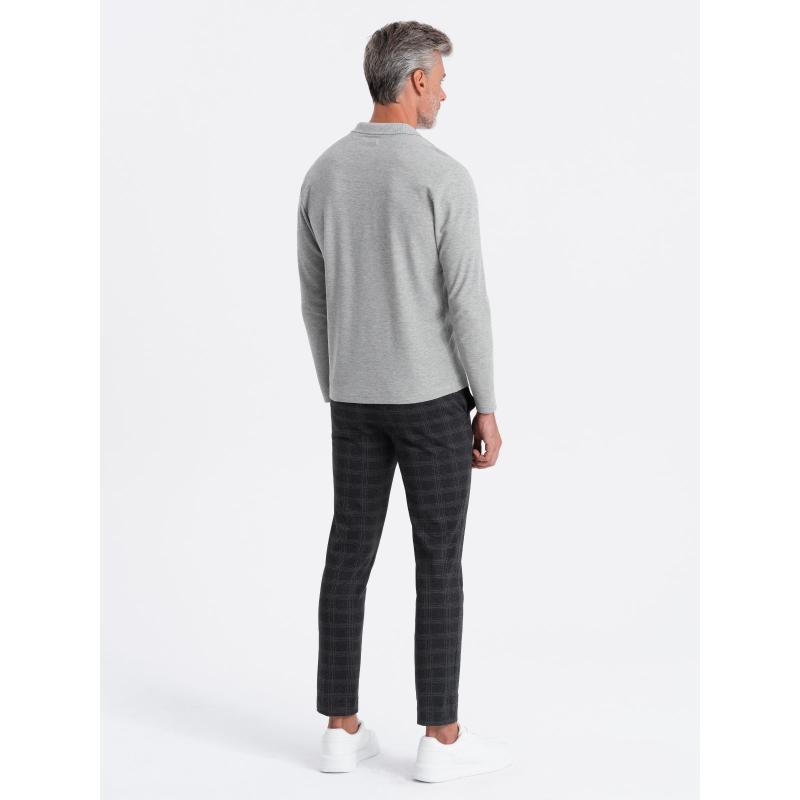 Pánská košile s dlouhým rukávem a polo límcem - šedý melír V4 OM-POBL-0114