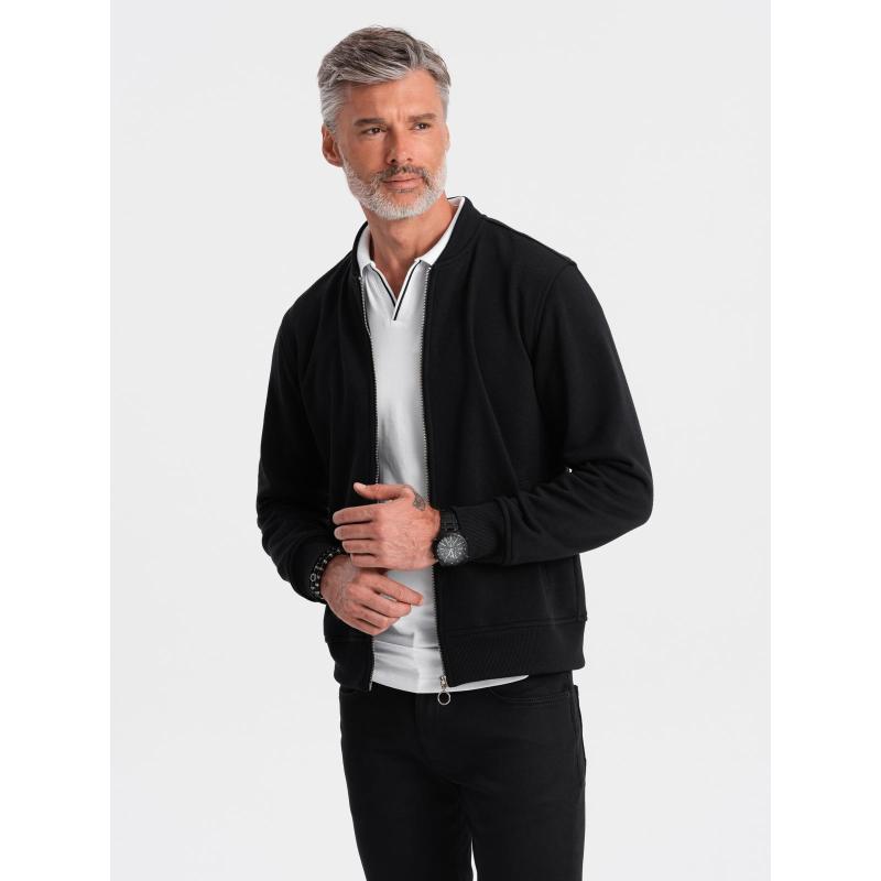 Pánská bavlněná mikina bomber bez zipu - bordó V13 OM-SSZP-0215