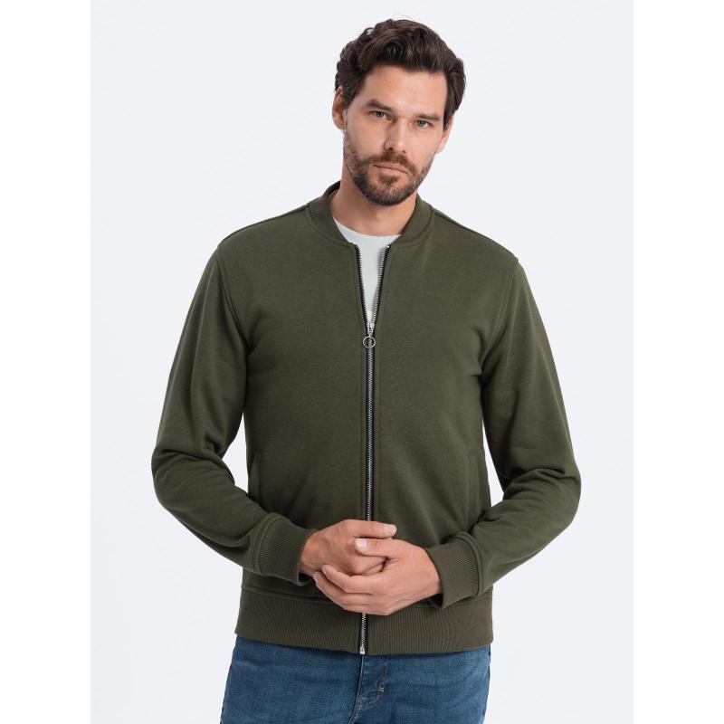 Rozepínací bavlněná pánská mikina bomber - kaštanová V13 OM-SSZP-0215