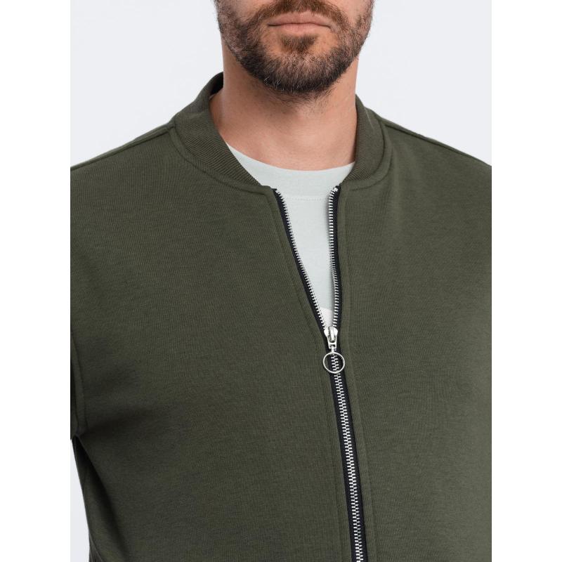 Rozepínací bavlněná pánská mikina bomber - kaštanová V13 OM-SSZP-0215