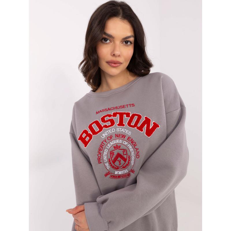 Šedá mikina s kapucí a nášivkou