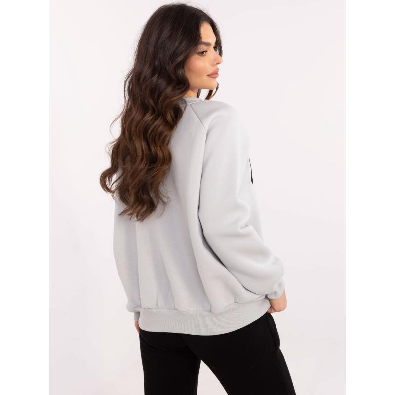 Világosszürke női kapucnis pulóver hímzéssel