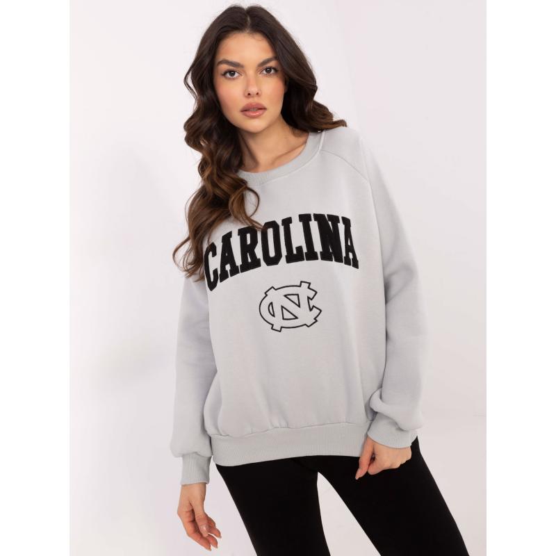 Világosszürke női kapucnis pulóver hímzéssel