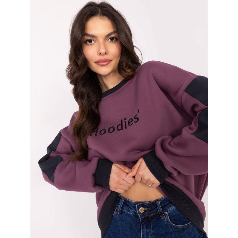 Sötétlila női kapucnis pulóver betétes kapucnival