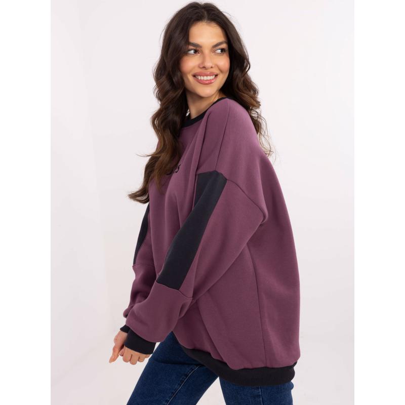 Sötétlila női kapucnis pulóver betétes kapucnival