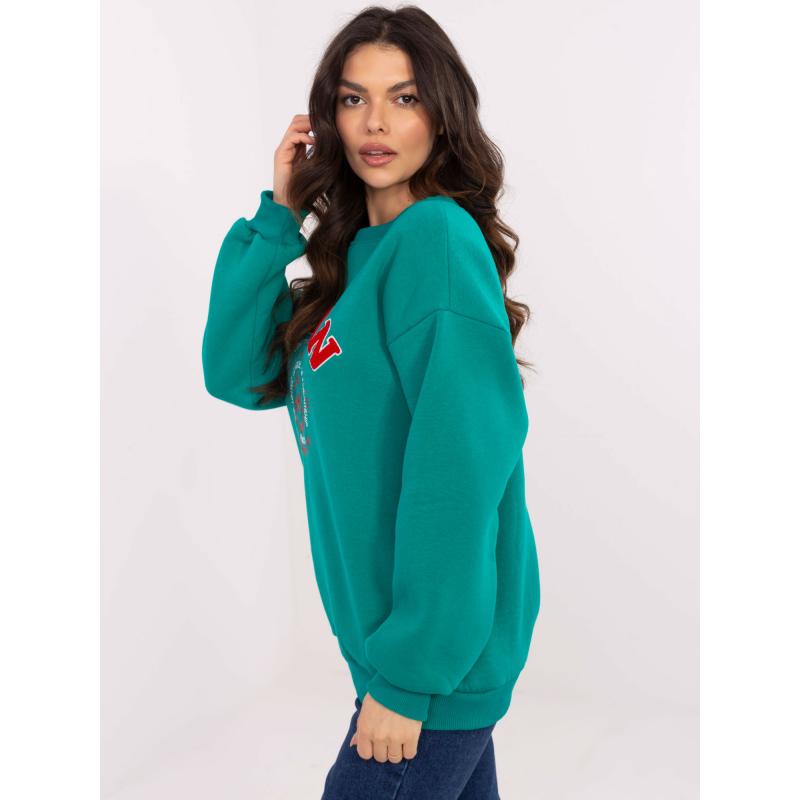 Türkiz színű kapucnis pulóver Boston felirattal