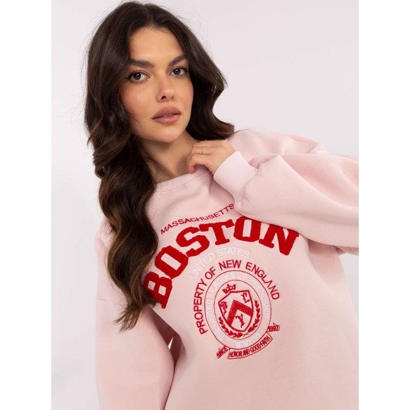 Világos rózsaszín női kapucnis pulóver Boston felirattal