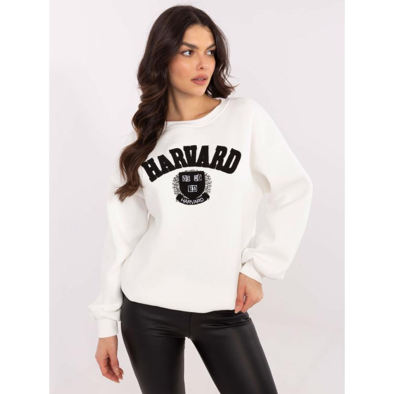 Ecru színű női oversize kapucnis pulóver kapucni nélkül