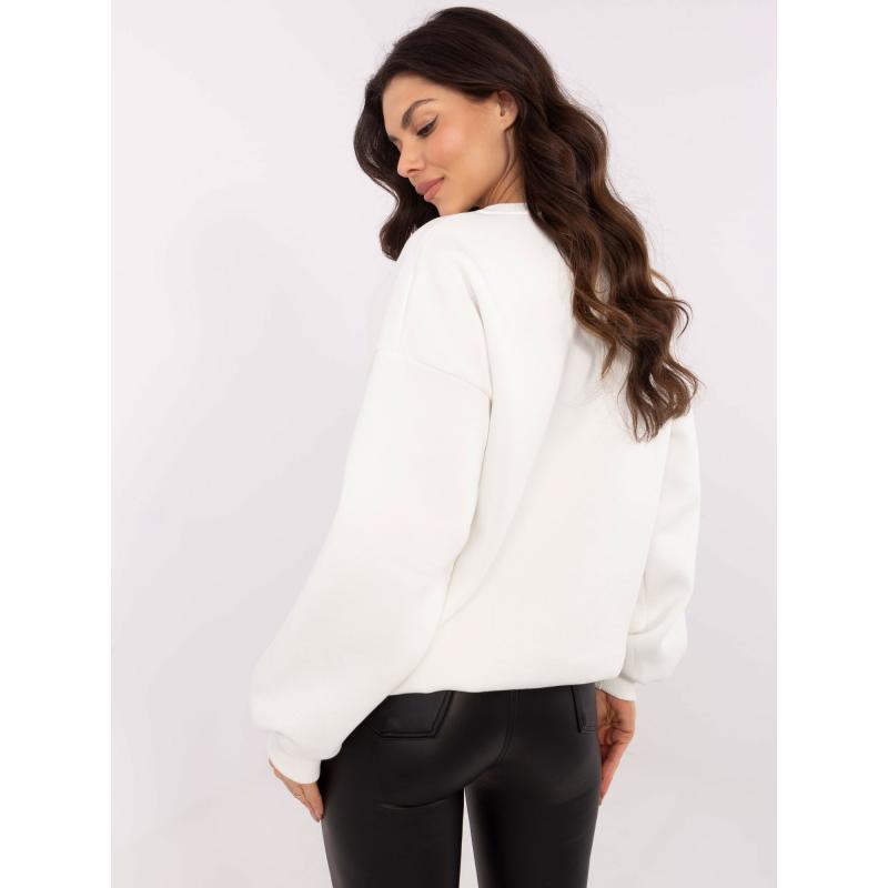 Ecru színű női oversize kapucnis pulóver kapucni nélkül