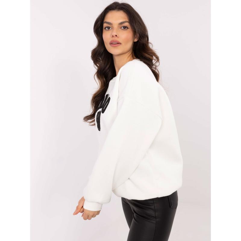 Ecru színű női oversize kapucnis pulóver kapucni nélkül